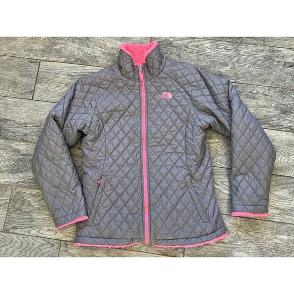 The North Face Reversible Mossbud Quilted Fleece Jacket Size XL‎ 18 Pink Girls - Picture 1 of 12
